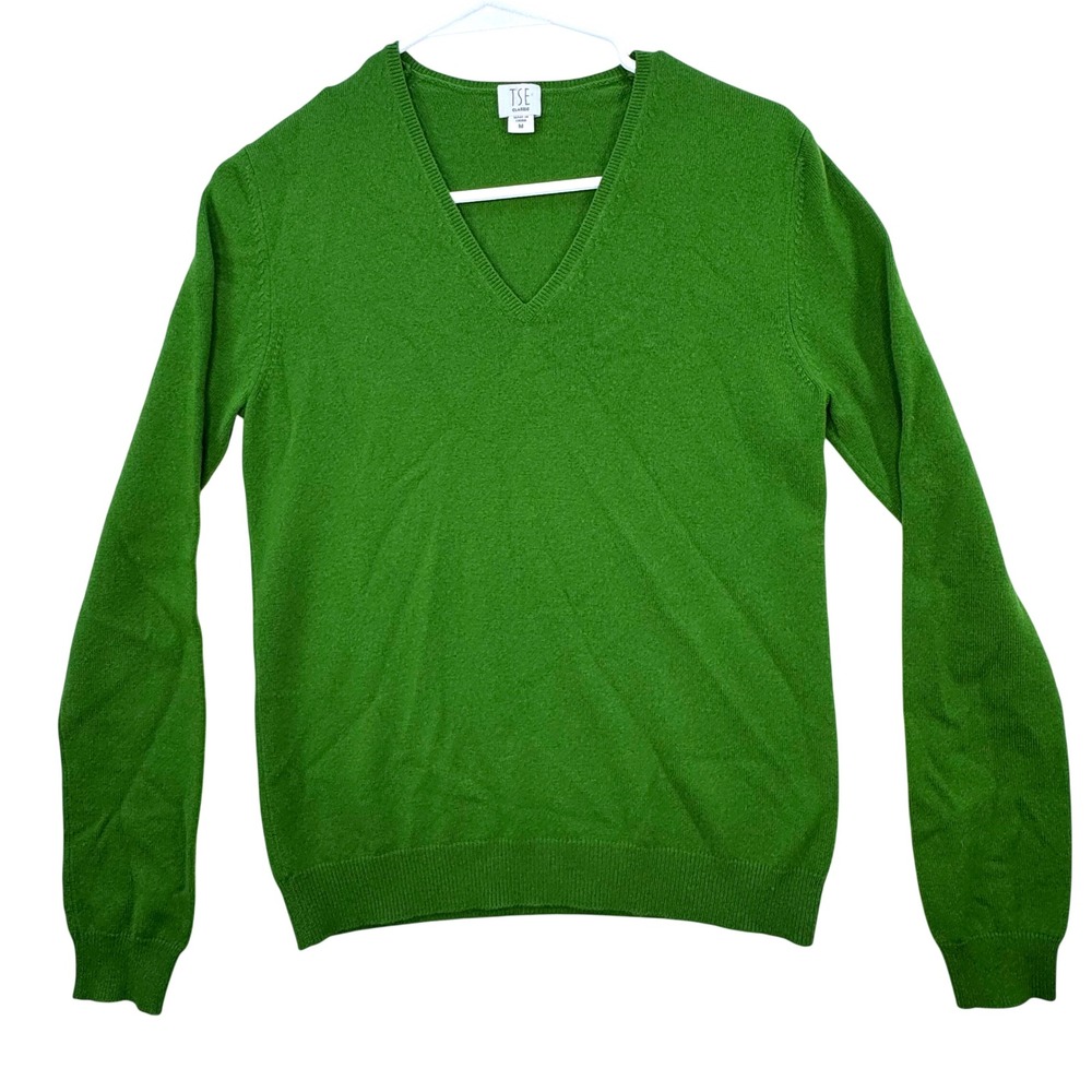 TSE Classic 100% Cashmere Sweater Womens Medium Green‎ Preppy Luxury Soft